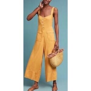 Sancia Linen Blend Cropped Wide Leg Jumpsuit Yellow XS